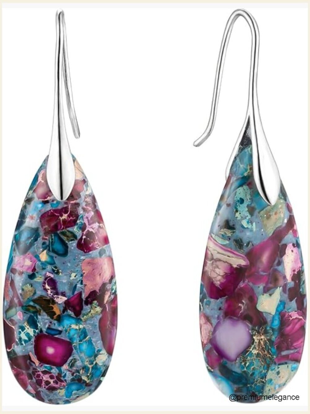 Stone Fishhook Dangle Drop Earrings Statement Teardrop
